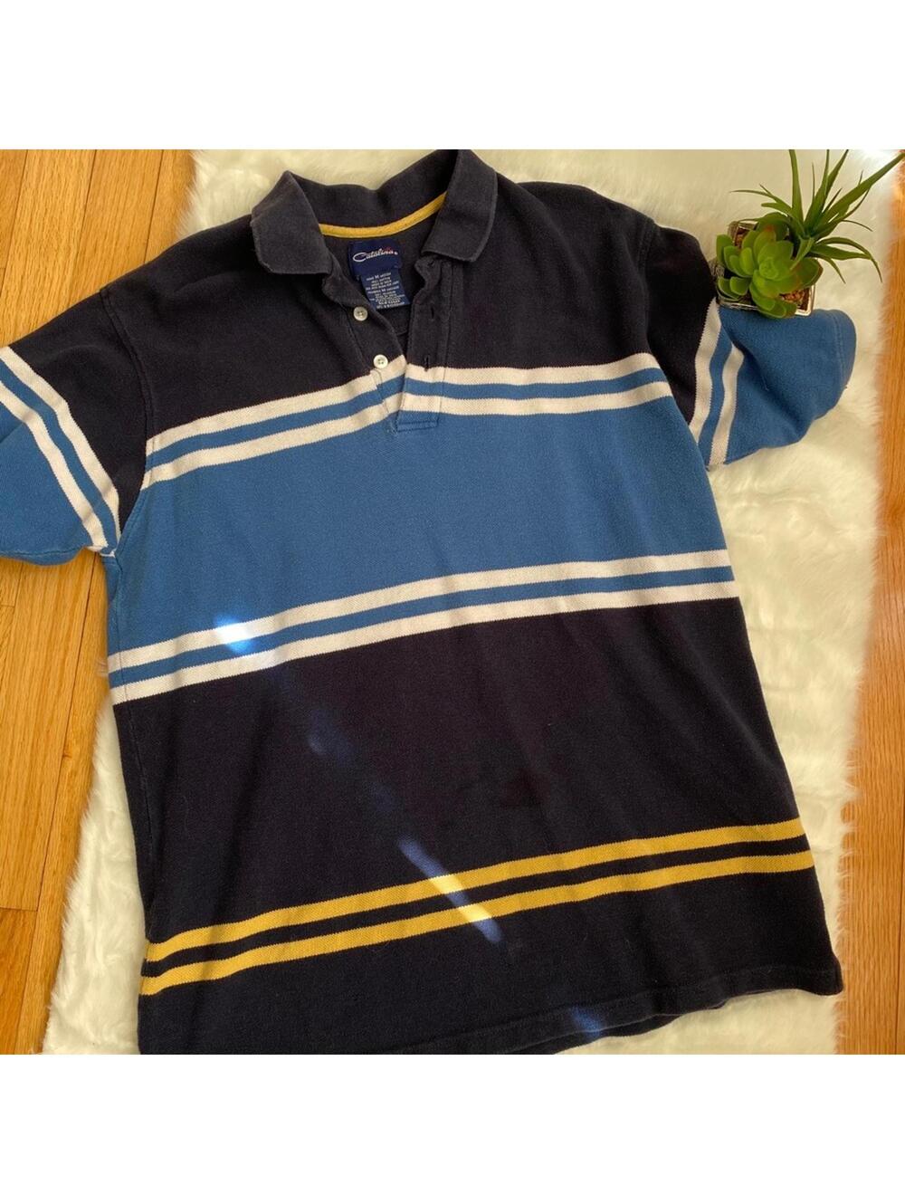 Catalina Men’s Medium Cotton Polo Shirt Striped Design